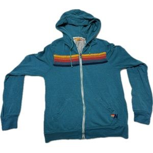 Women’s Aviator Nation 5 Stripe Zip Up Hoodie Teal Small